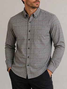 J. Hilburn Clark Melange Men's Gray Check Cotton Button-Down Shirt 16.5 42